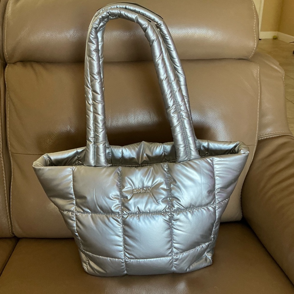Silver Quilted Tote Bag by DKNY